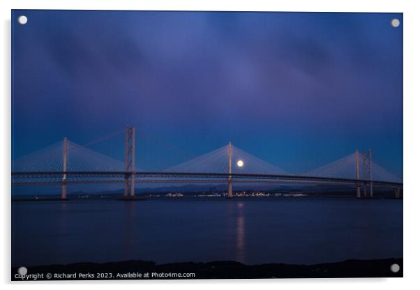 Queensferry Crossings and the Moon Acrylic by Richard Perks