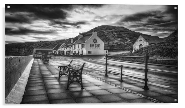  Moody Saltburn Black and White ~ The Ship Pub Acrylic by Tim Hill
