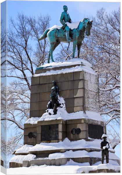 General Sherman Statue Pennsylvania Ave Snow Washington DC Canvas Print by William Perry