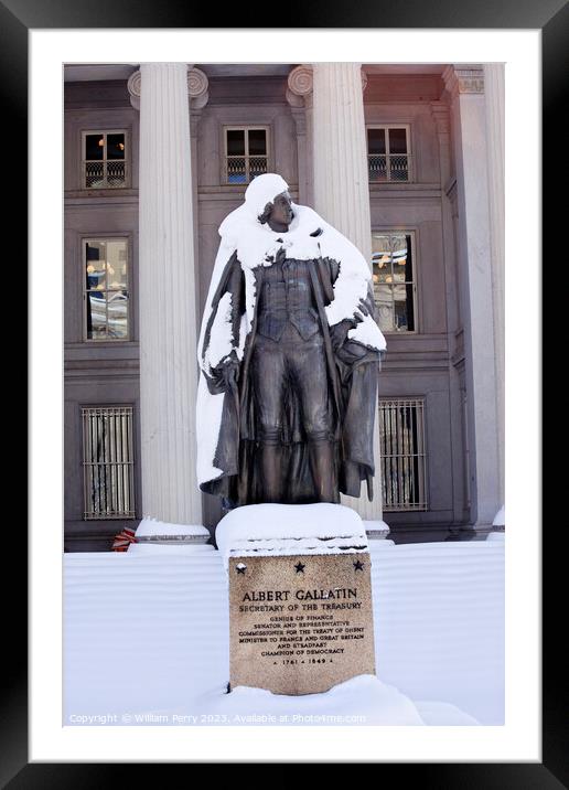 Albert Gallatin Statue After Snow US Treasury Department Washing Framed Mounted Print by William Perry