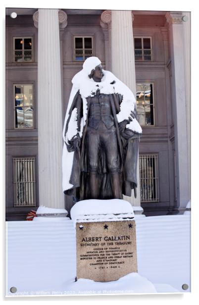 Albert Gallatin Statue After Snow US Treasury Department Washing Acrylic by William Perry