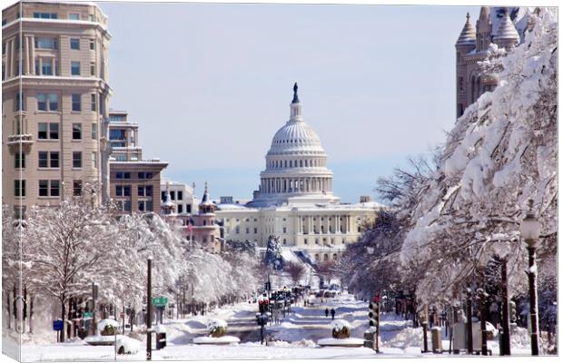 US Capitol Pennsylvania Avenue After the Snow Washington DC Canvas Print by William Perry