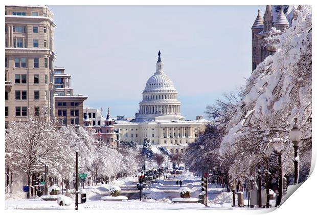 US Capitol Pennsylvania Avenue After the Snow Washington DC Print by William Perry