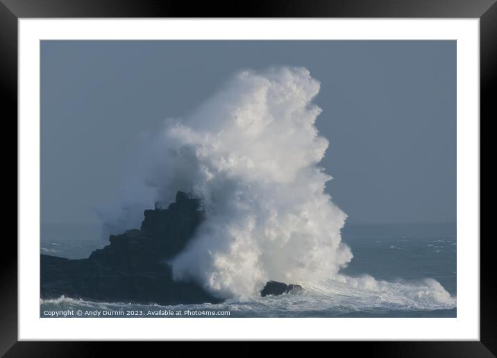 Harmony of Elements: The Dance of Wave and Rock Framed Mounted Print by Andy Durnin