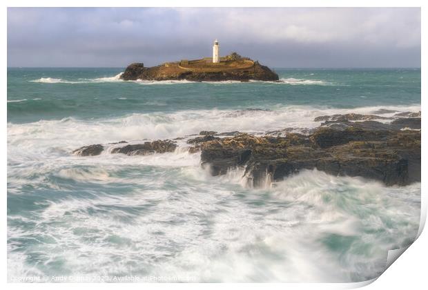 Harmony Amidst the Elements: Godrevy Lighthouse and the Dynamic  Print by Andy Durnin