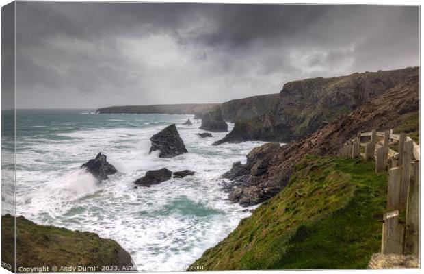 Nature's Fury: Bedruthan Steps in the Storm Canvas Print by Andy Durnin