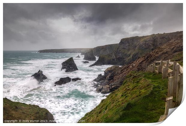 Nature's Fury: Bedruthan Steps in the Storm Print by Andy Durnin