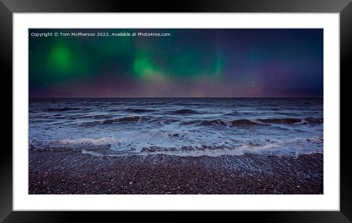 Aurora Borealis glowing over Findhorn Beach Framed Mounted Print by Tom McPherson