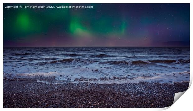 Aurora Borealis glowing over Findhorn Beach Print by Tom McPherson