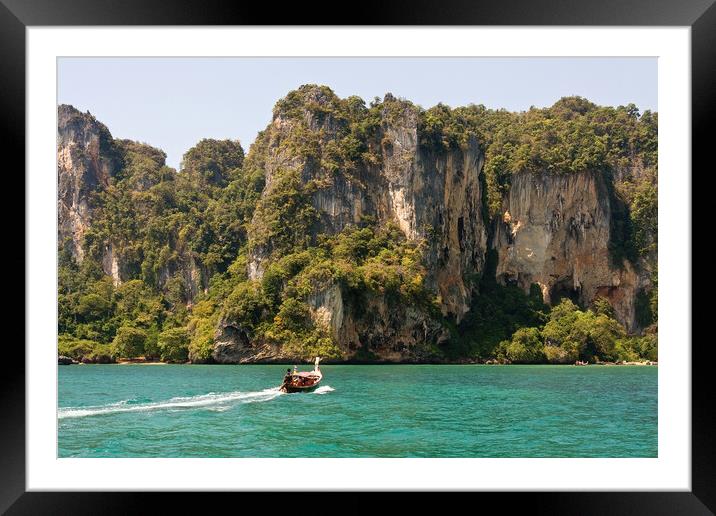 Long tailed boat, Krabi, Thailand Framed Mounted Print by Kevin Hellon