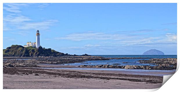 Turnberry lighthouse, beach and Ailsa Craig Print by Allan Durward Photography