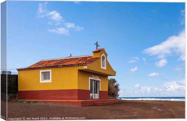 Church by the sea at Punta del Hidalgo, Tenerife Canvas Print by Jim Monk