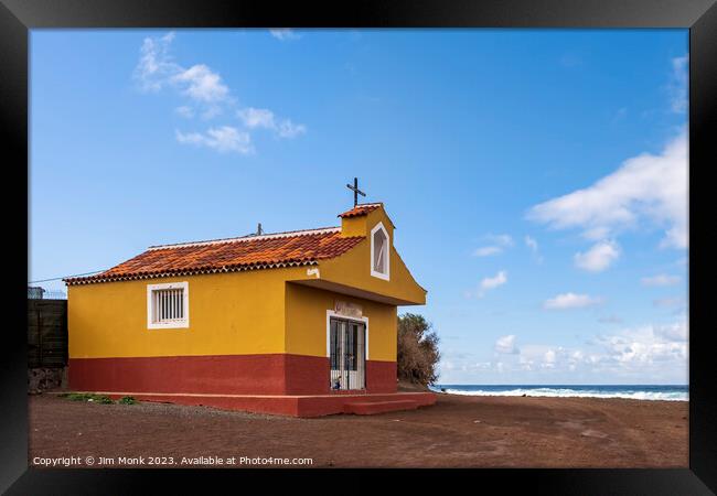 Church by the sea at Punta del Hidalgo, Tenerife Framed Print by Jim Monk