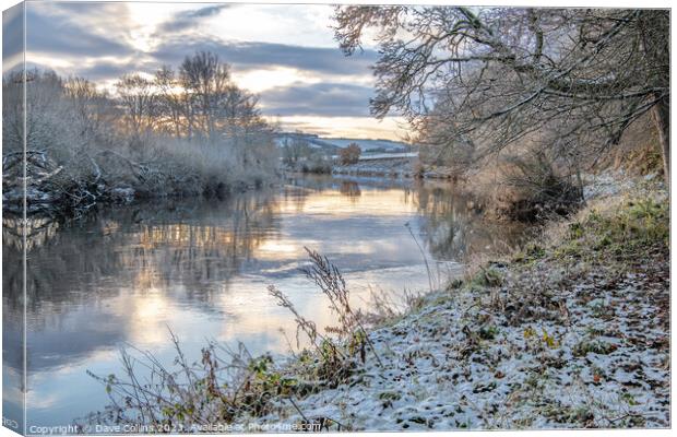 Reflections of snow covered trees in the River Teviot, Scottish Borders, United Kingdom Canvas Print by Dave Collins