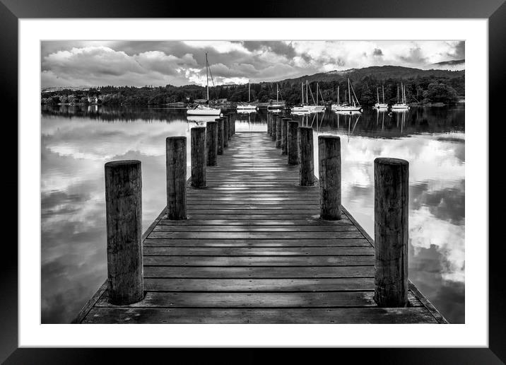 Ambleside Boat Jetty Black and White Framed Mounted Print by Tim Hill