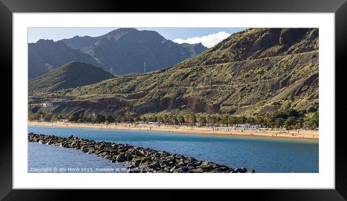 Breakwater and Beach at Playa de Las Teresitas, Tenerife Framed Mounted Print by Jim Monk
