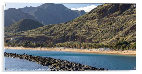 Breakwater and Beach at Playa de Las Teresitas, Tenerife Acrylic by Jim Monk