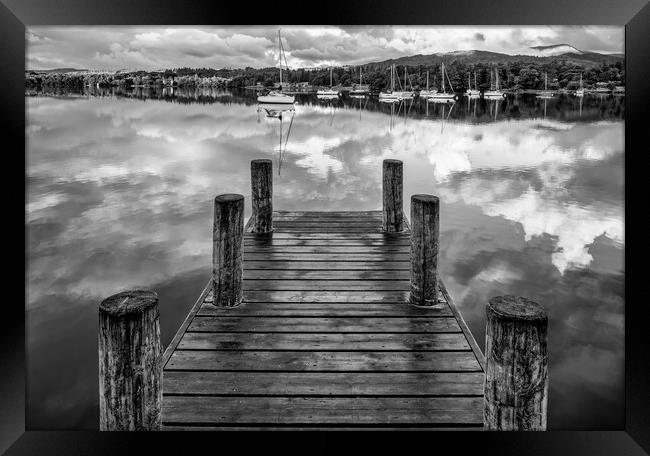 Ambleside Boat Jetty Black and White Framed Print by Tim Hill
