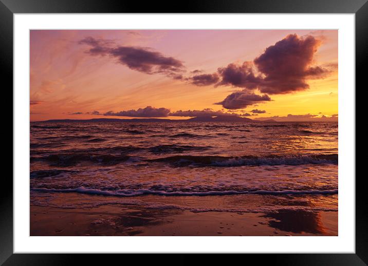 A Prestwick sunset over Arran Framed Mounted Print by Allan Durward Photography