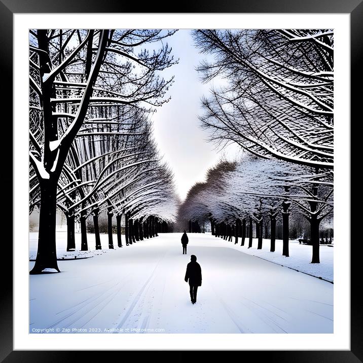 A snowy walk in the park Framed Mounted Print by Zap Photos