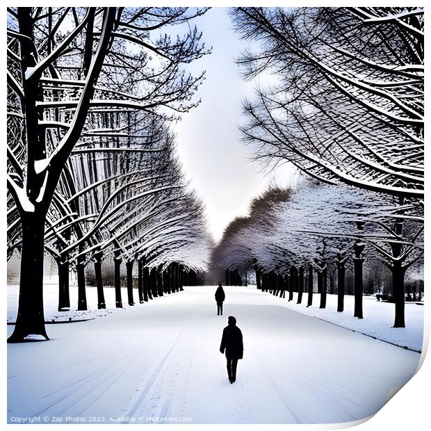 A snowy walk in the park Print by Zap Photos