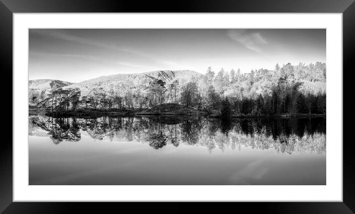 Tarn Hows Reflections Panoramic Framed Mounted Print by Tim Hill