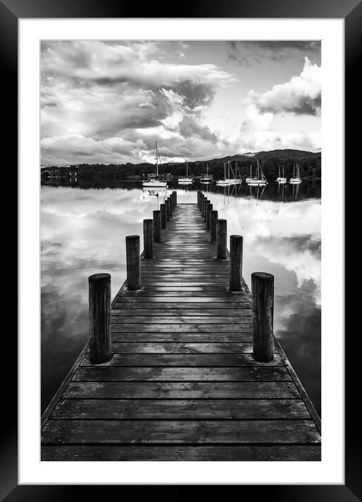 Ambleside Boat Jetty Black and White Framed Mounted Print by Tim Hill