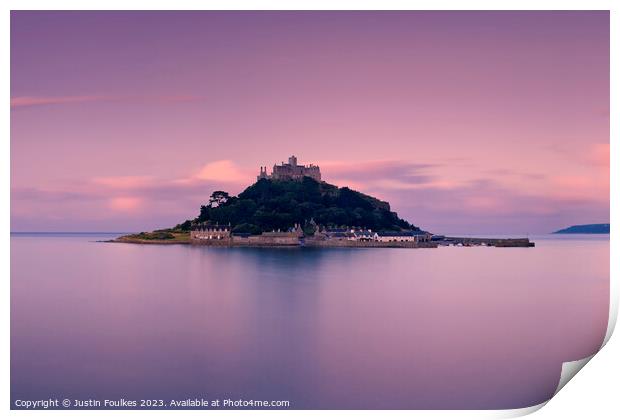 St Michael's Mount at dawn, Cornwall Print by Justin Foulkes