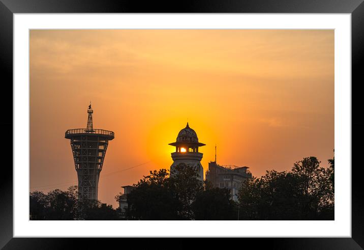 clock tower  and sunrise Framed Mounted Print by Ambir Tolang
