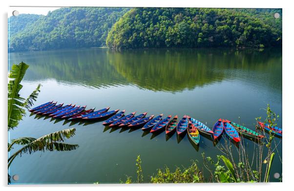 landscape view of boat on Phewa Lake Acrylic by Ambir Tolang