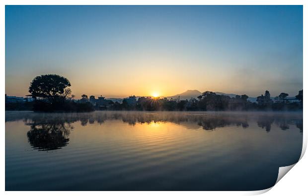 Landscape view of Sunrise over the Taudah lake Print by Ambir Tolang