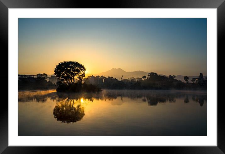 Landscape view of Sunrise over the Taudah lake Framed Mounted Print by Ambir Tolang