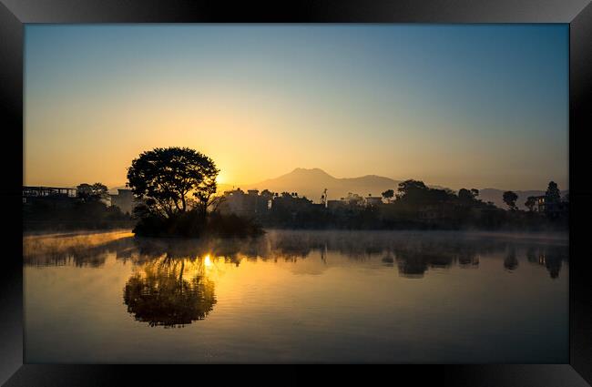 Landscape view of Sunrise over the Taudah lake Framed Print by Ambir Tolang