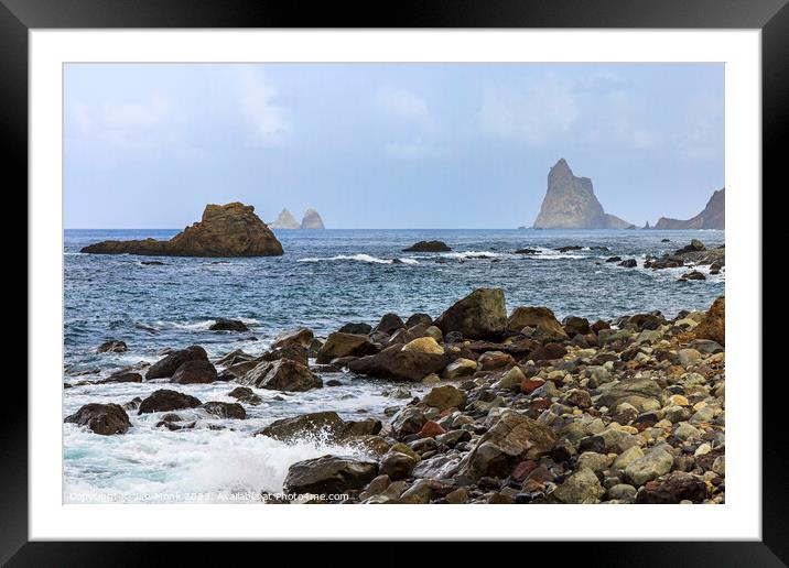 Los Galiones rocks at Taganana, Tenerife  Framed Mounted Print by Jim Monk