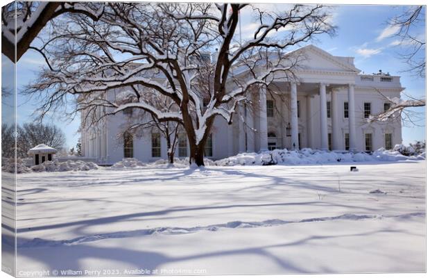 White House Trees After Snow Pennsylvania Ave Washington DC Canvas Print by William Perry