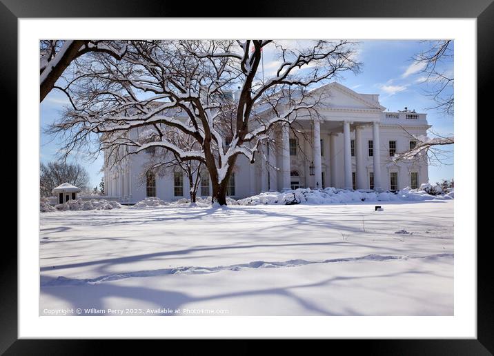 White House Trees After Snow Pennsylvania Ave Washington DC Framed Mounted Print by William Perry