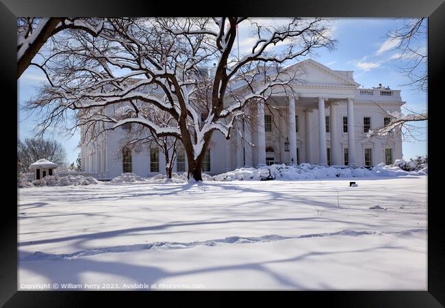 White House Trees After Snow Pennsylvania Ave Washington DC Framed Print by William Perry