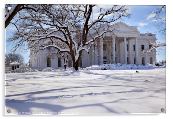 White House Trees After Snow Pennsylvania Ave Washington DC Acrylic by William Perry