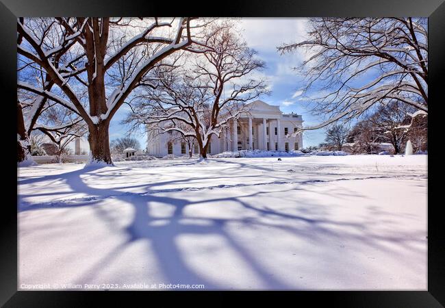 White House Trees After Snow Pennsylvania Ave Washington DC Framed Print by William Perry