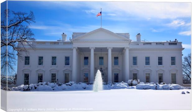 White House Fountain Flag After Snow Pennsylvania Ave Washington Canvas Print by William Perry