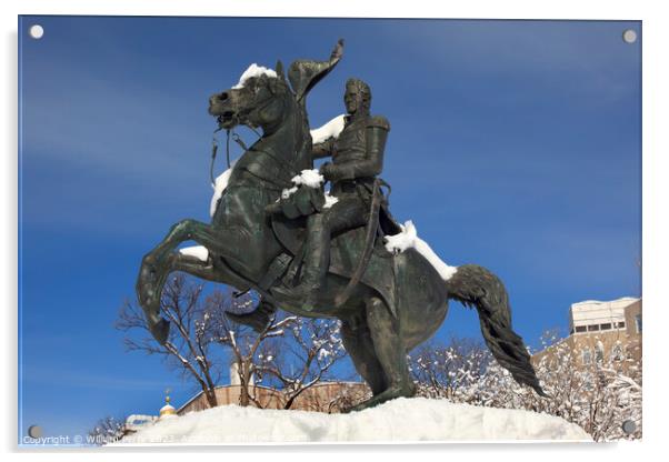 Jackson Statue Lafayette Park After Snow Pennsylvania Ave Washin Acrylic by William Perry