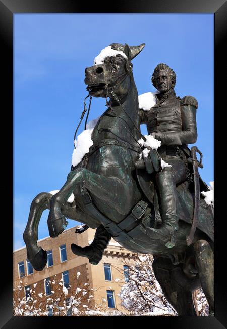 Jackson Statue Lafayette Park After Snow Pennsylvania Ave Washin Framed Print by William Perry