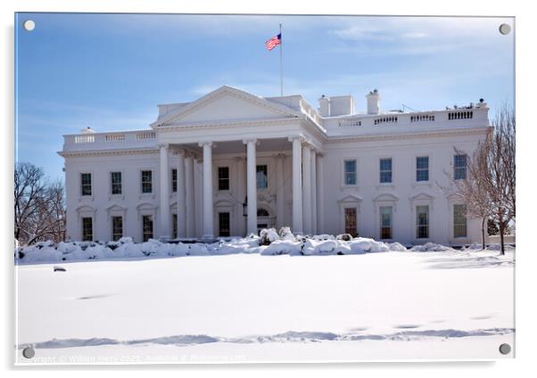 White House Flag  Snow Pennsylvania Ave Washington DC Acrylic by William Perry