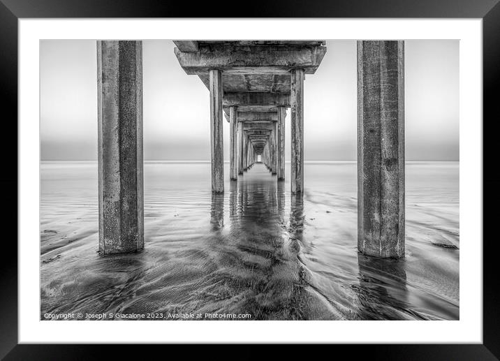 Scripps Pier Perfect Monochrome Framed Mounted Print by Joseph S Giacalone