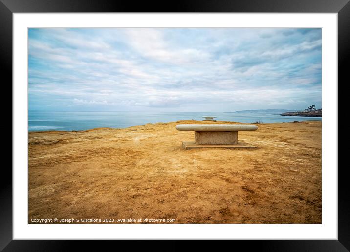 Benches By The Sea Framed Mounted Print by Joseph S Giacalone