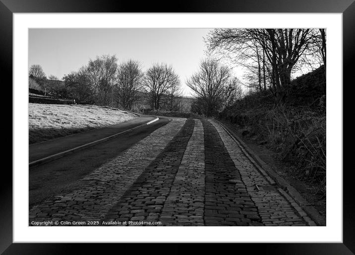 A cobbled Yorkshire Road Framed Mounted Print by Colin Green