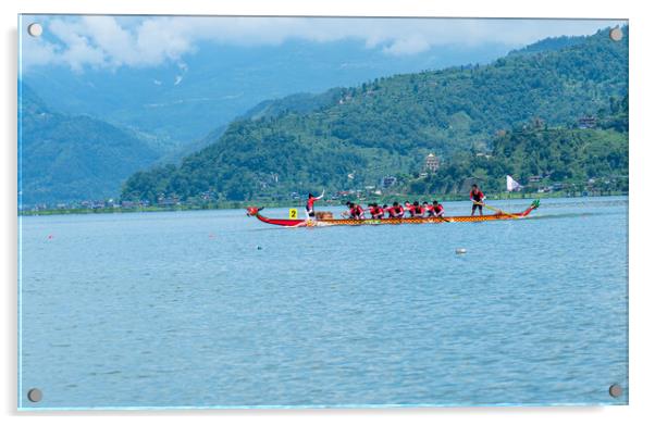 boating on Phewa Lake  Acrylic by Ambir Tolang