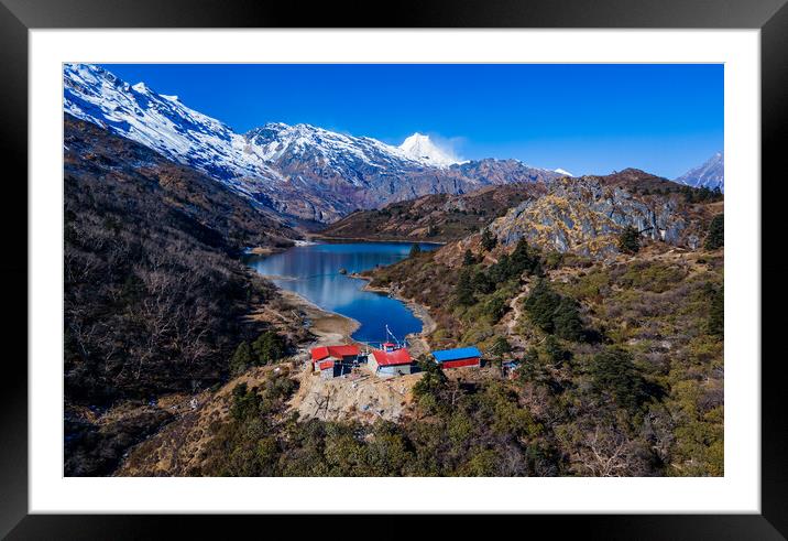 aerial view of Kaltal lake in Gorakha Framed Mounted Print by Ambir Tolang