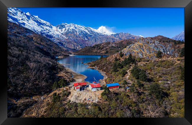 aerial view of Kaltal lake in Gorakha Framed Print by Ambir Tolang