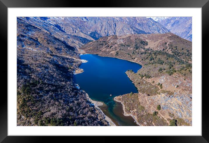 aerial view of Kaltal lake in Gorkha Framed Mounted Print by Ambir Tolang